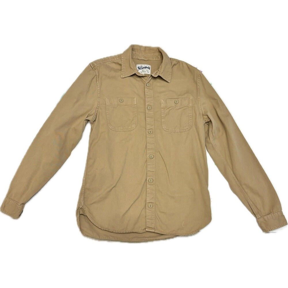 The Stronghold Mens Small Workwear Shirt Tan Cotton Twill Button Up Utility